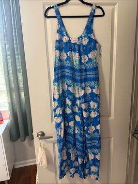 Free People Blue Floral Maxi Jumpsuit
